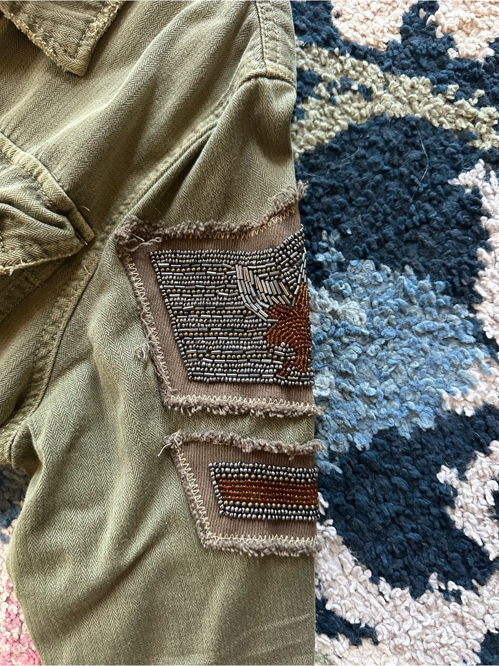 Free People Olive Green Utility Jacket with Patch Detail - Picture 4 of 5